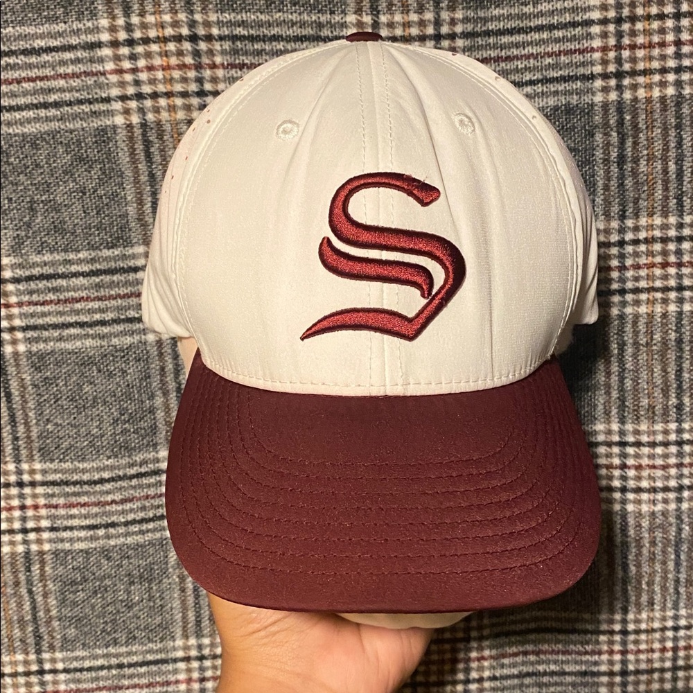 Stylish White and Maroon Baseball Cap